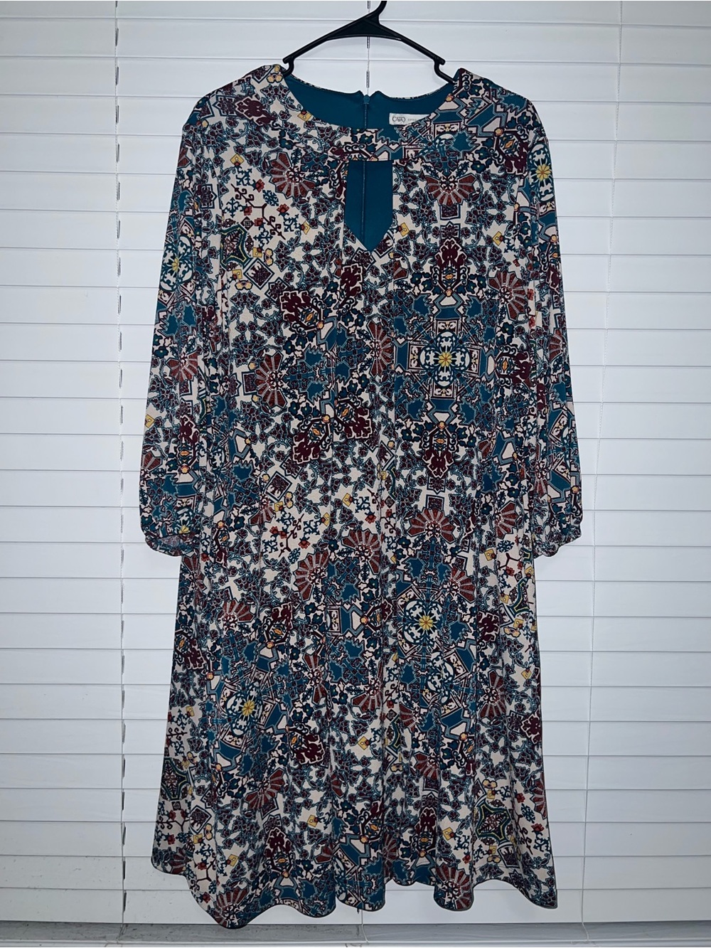 Cato Teal Multi-Print Long Sleeve Dress